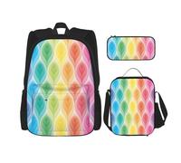 KoloQren Multi Functional Rainbow Colors Gradient Leaf Print Backpack Set With Lunch Bag And Pencil Case,Leisure,Fashion, Black, One Size