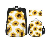 KoloQren Multi Functional Sunflower Print Backpack Set With Lunch Bag And Pencil Case,Leisure,Fashion, Black, One Size