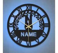 KOLOWKO Personalized Wall Clock - Custom Name Metal Clock with LED Lights, Silent Wall Clock 15.7” Round Iron Clock for Home Decor