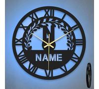 KOLOWKO Personalized Wall Clock - Custom Name Metal Clock with LED Lights, Silent Wall Clock 15.7” Round Iron Clock for Home Decor
