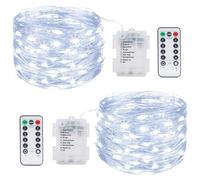 kolpop 2 Pack 39FT Fairy Lights Battery Operated with Timer & Remote, Waterproof 120 LED Twinkle String Lights Outdoor Indoor 8 Modes for Outdoor Indoor Bedroom Christmas Decor, Cool White