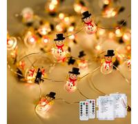 kolpop 2 Pack 50 LED Fairy Lights Battery Operated, Snowman String Lights Battery Powered with Remote Control Waterproof for Indoor Outdoor Christmas Decorations