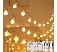 Kolpop 2 Packs Globe Fairy Lights Battery Operated with Remote & Timer, 10.3M 80LED 8 Modes String Lights Waterproof, Warm White Fairy Light for Indoor Outdoor Christmas Bedroom Garden