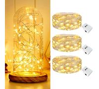 Kolpop 3 Pack Battery Fairy Lights Operated, 2M 20 LED String Lights Battery Powered, Waterproof Mini Twinkle Light, Warm White Small Fairy Llights for Jars Indoor Christmas