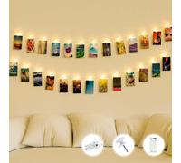 Kolpop 30LED Photo Clip String Lights, 3M Photo Peg Fairy Lights Indoor with 15 Clips Battery Powered Cooper Wire Hanging String Photo Display for Bedroom Birthday Wedding Party Christmas