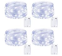 Kolpop 4 Packs Fairy Lights Battery Operated, 5m 50 LED Copper Wire Christmas String Lights, Cool White LED Twinkle Lights for Bedroom Wedding Birthday Party Indoor Tree DIY Decorations