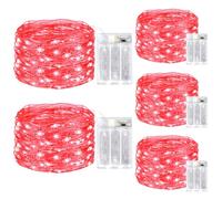kolpop 5 Pack Fairy Lights Battery Operated with Timer, 50 LED Mini String Light Battery Powered, Red Tiny Lights for Indoor Wedding Decorations