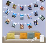 Kolpop 50LED Photo Clip String Lights Cold White, 5M Photo Peg Fairy Lights Indoor with 30 Clips Battery Powered Cooper Wire Hanging String Photo Display for Bedroom Birthday Wedding Party Christmas