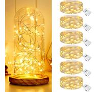 Kolpop 6 Pack Led Fairy Lights Battery Operated, 2M 20 LED String Lights Battery Powered, Waterproof Silver Wire Mini Twinkle Light, Warm White Small Fairy Llights for Jars Indoor Christmas