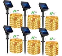 kolpop 6 Pack Solar Fairy Lights Outdoor, 32FT 80LED Solar Powered Twinkle Light Waterproof, 8 Mode Copper Wire Solar Tree Lighting for Outside Garden Yard Decorative (Warm White)