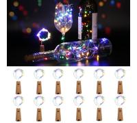 Kolpop Bottle Lights 12 Packs, 2m 20 LED Cork Light Battery Operated for Wine Bottles, Multi Coloured Fairy String Lighting Indoor for Jars Table Craft Christmas Party Decoration