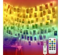 Kolpop Color Changing Photo Clip String Lights Remote & APP Control, 5M 50LED USB Plug in Photo Peg Indoor with 30 Clips Hanging Display for Bedroom Birthday Wedding Party Christmas