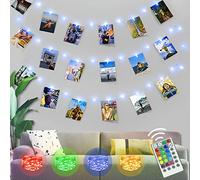 Kolpop Photo Clip String Lights Multicolor, 5M 50LED Photo Peg Fairy Lights Indoor with 30 Clips Battery Powered Cooper Wire Hanging String Photo Display for Birthday Party Christmas Decorations