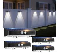 Kolpop Solar Fence Lights Outdoor Garden, 3 Modes Solar Motion Sensor Lights Waterproof IP65, Solar Powered Wall Lights Outside for Patio Decking Driveway Gate Garage Yard Decoration,Cool White-4Pack