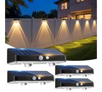 Kolpop Solar Fence Lights Outdoor Garden, 3 Modes Solar Motion Sensor Lights Waterproof IP65, Solar Powered Wall Lights Outside for Patio Decking Driveway Gate Garage Yard Decoration,Warm White-4Pack
