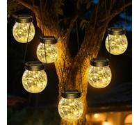 Kolpop Solar Lanterns Outdoor Waterproof 6 Pack, Hanging Solar Lights with 30 LED, Cracked Glass Hanging Globes for Garden Patio Fence Yard Christmas Tree Decoration,Warm White