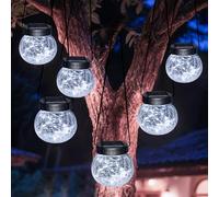 Kolpop Solar Lanterns Outdoor Waterproof 6 Pack, Hanging Solar Lights with 30 LED, Cracked Glass Hanging Globes for Garden Patio Fence Yard Christmas Tree Decoration, Cold White