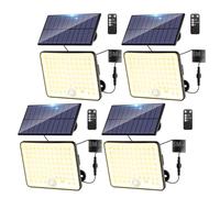 Kolpop Solar Lights Outdoor Garden with Lenses, 3 Modes Remote Solar Security Lights Outdoor Motion Sensor, IP65 Waterproof Solar Powered Pir Flood Light for Shed Porch Yard Garage, 4 Packs