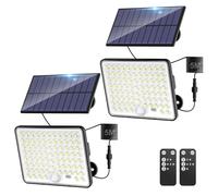 Kolpop Solar Lights Outdoor Garden with Lenses,3 Modes Remote Solar Security Lights Outdoor Motion Sensor, IP65 Waterproof Solar Powered Pir Flood Light for Shed Outdoor Porch Yard Garage, 2 Pack