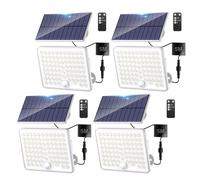 Kolpop Solar Lights Outdoor Garden with Lenses, 3 Modes Remote Solar Security Lights Outdoor Motion Sensor, IP65 Waterproof Solar Powered Pir Flood Light for Shed Porch Yard Garage, 4 Packs