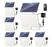 Kolpop Solar Lights Outdoor Garden with Lenses, 3 Modes Remote Solar Security Lights Outdoor Motion Sensor, IP65 Waterproof Solar Powered Pir Flood Light for Shed Porch Yard Garage, 6 Packs