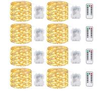Kolpop String Lights Battery Powered 8 Pack,12M/40FT 120LED Timer Fairy Lights Battery Operated Outdoor with Remote Control, 8 Mode Waterproof Twinkle Light for Christmas Indoor, Warm White