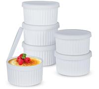 Koluti 8oz Nonstick Silicone Ramekins with Lids, 6-Pack Oven Safe Creme Brulee Baking Bowls Souffle Pudding Cups, Ice Cream Dessert Snack Food Storage Contianer, BPA Free, Freezer & Dishwasher Safe
