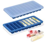 Koluti Nonstick Silicone 9 Ice Cubes Freezer Tray with Plastic Lid, 2-Pack Water Bottle Long Narrow Stick Ice Cube Mold Maker, Ideal for Sport Bottles, Cocktail and Whisky, Dishwasher Safe & BPA Free