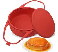 KOLUTI Nonstick Silicone Flan Mold with Lid and Handle, 1.0 QT Flanera Baking Pan Flan Maker Container,7.0 x 7.0x 2.6 Inches Molde Para Flan Oven Safe, BPA Free