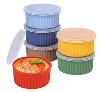 Koluti Nonstick Silicone Ramekins 4 oz with Lid, 6-Pack Oven Safe Creme Brulee Bowl for Baking, Mini Souffle Ice Cream Dessert Pudding Dipping Sauce Cups, BPA Free, Microwave, Freezer, Dishwasher Safe