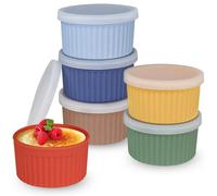 Koluti Nonstick Silicone Ramekins 8oz Set of 6, Creme Brulee Souffle Oven Safe Bowls with Lids, Pudding Dessert Baking Cups Ice Cream Snack Food Storage Container, BPA Free, Microwave, Freezer Safe