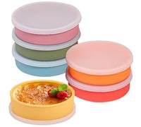 Koluti Silicone Ramekins set of 6, 4oz Shallow Creme Brulee Bowl with Lid, Oven Safe Souffle Baking Mini Dish, Pudding Dessert Dipping Sauce Cups, BPA Free, Microwave & Freezer & Dishwasher Safe