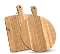 KOLWOVEN Acacia Wood Cutting Board 2 Pack with Handle, Wooden Charcuterie Board Large Paddle Carving Chopping Board Set, Serving Tray for Cheese Meat Fruit Pizza Bread Baking