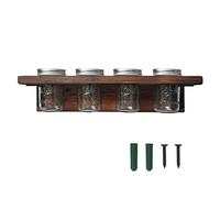 KOLYMAX Mason Jar Shelf, Rustic Farmhouse Toothbrush Holder Wall-Mounted, Hanging Mason Jars Organizer for Planters and Candle, Solid Wood Shelf for Office, Kitchen, Barthroom
