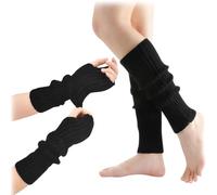 KOLZEMV 1 Pair Women's Simple and 1 Pair of Fingerless Gloves Winter Knee High Socks Without Feet, Warm Leg Warmers, Pure Colour Knee Socks, Knee High Socks Without Feet