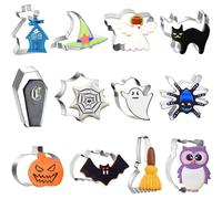 KOLZEMV 12 Pieces Halloween Cookie Cutters, Cookie Cutters, Cookie Cutters, Ghost Bat Pumpkin Halloween Cookie Cutters, Stainless Steel Cookie Cutters Set (Halloween)