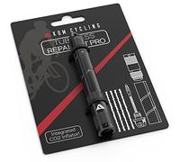 KOM Cycling Tubeless Tyre Repair Kit for Bikes - 8 Colors! Fixes Mountain Bike and Road Bicycle Tyre Punctures - Includes Tyre Repair Fork and Reamer, 8 Bacon Strips. (Black (PRO with CO2 Inflator))