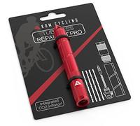 KOM Cycling Tubeless Tyre Repair Kit for Bikes - 8 Colors! Fixes Mountain Bike and Road Bicycle Tyre Punctures - Includes Tyre Repair Fork and Reamer, 8 Bacon Strips. (Red (PRO with CO2 Inflator))