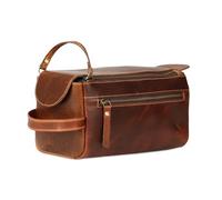 KomalC Premium Buffalo Leather Toiletry Bag for Men & Women With Water resistant Lining, Grooming Travel Pouch, Unisex Wash Bag for Toiletries, Gifts for Men and Women, Distressed Orange Tan, Unisex