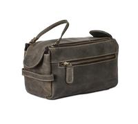 KomalC Premium Buffalo Leather Unisex Toiletry Bag Travel Dopp Kit (Charcoal Black)