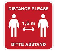 Komar 14810 2 High Quality Stickers Distance Size: 31 x 31 cm Self-Adhesive Wall Sticker Wall Sticker Warning Corona Safety Distance Red White 31 x 31 cm