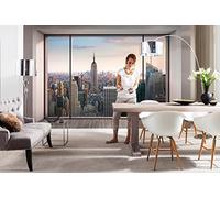 Komar 8-916 368 x 254 cm Penthouse Trompe L'Oeil New York City Skyline Cityscape Wallpaper Mural - Pastel (Pack of 8)