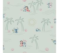 Komar Rapport Non-Woven Wallpaper - Disney Lilo and Stitch Beach Love - Size 53 x 1005 cm, 1 Roll, Pattern Repeat in Height and Width, Children's Room Wallpaper, Photo Wallpaper