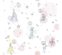 Komar Disney Non-Woven Wallpaper - Princess Pretty Pastel - 1 Roll - Size: 10.05 x 0.53 m - Children's Room, Princess, Queen, Fairy Tale, Girls, Colourful