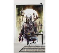 Komar DX4-085 Fleece Star Wars Mandalorian Big Impaler Size: 200 x 280 cm 4 Panels Width 50 cm Wallpaper Baby Yoda The Child Mando Photo Wallpaper Brown Black White