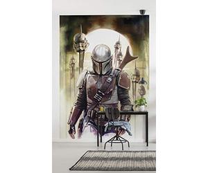 Komar DX4-085 Fleece Star Wars Mandalorian Big Impaler Size: 200 x 280 cm 4 Panels Width 50 cm Wallpaper Baby Yoda The Child Mando Photo Wallpaper Brown Black White