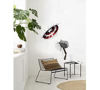 Komar Marvel Avengers Hammer & Shield Wall Sticker 100 x 70 cm (Width x Height) 4 Pieces Mjölnir Thor Decorative Wall Sticker Wall Decoration Children's Room 14743h