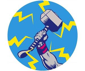 Komar Marvel DD1-056 Dot Round Self-Adhesive Fleece Photo Wallpaper Avengers Thor's Hammer Pop Art Diameter 125 cm Children's Room Wall Sticker
