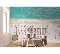 Komar Non-Woven Photo Wallpaper - Pink Umbrella - Size 400 x 250 cm (Width x Height) - Wall Wallpaper Beach Sea Water Living Room Bedroom Office Hallway Decoration Wall Picture - P011-VD4