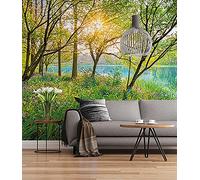 Komar Photo Wall Mural - Spring Lake - Size 368 x 254 cm - Lake, Trees, Sun, Relaxation, Wallpaper